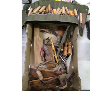A collection of vintage wood working tools: to include Swiss made chisels, planes, stanely items etc 