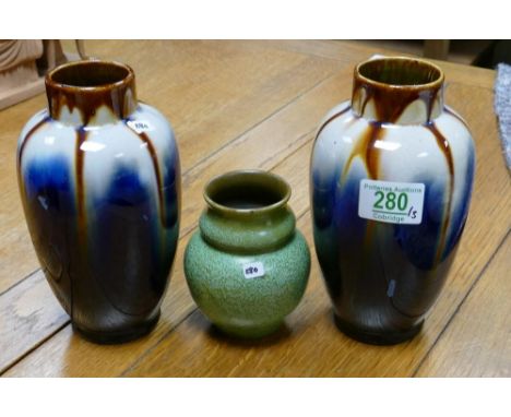 Three Glazed Vases including : Austrian Vienna item &amp; pair marked Belgium, height of tallest 19cm(3) 