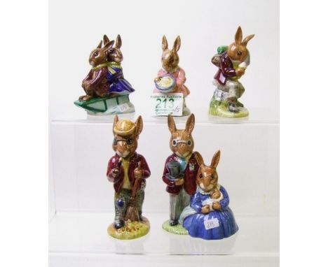 Royal Doulton Bunnykins figures to include: DB1 Family Photograph, DB2 Buntie Bunnykins Helping Mother, DB3 'Cooling Off', DB