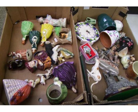 A mixed collection of items to include: ceramic lady figures and toby jugs, ornaments etc (2 trays). 