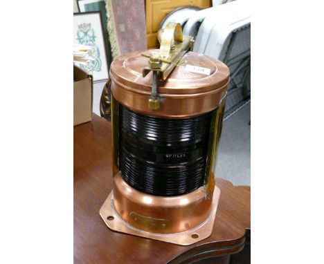 Brass &amp; Copper Naval Converted Elecrical Stern Lamp / Lantern: marked BT400 IP56, height 34cm 