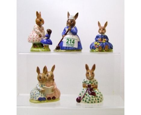 Royal Doulton Bunnykins figures to include: DB6 Clean Sweep, DB7 Daisie Bunnykins Spring Time, DB8 Dollie Bunnykins Playtime,