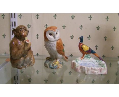 Beswick monkey with pipe: 1049 together with owl 2026 and pheasant (3)