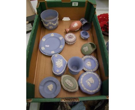A collection  of Wedgwood jasper ware to include: small planter, lidded boxes, vases etc 