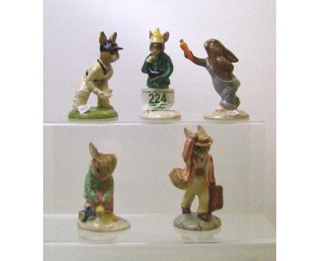 Royal Doulton Bunnykins figures to include: DB150 Wicket keeper, DB152 Boy Skater, DB153 Girl Skater, DB154 Father Bunnykins 