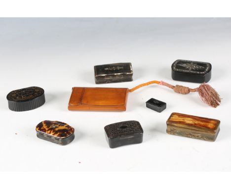 An unusual early 20th century boxwood cigarette/vesta case with twin-hinged compartments, width 10.5cm, a 19th century tortoi
