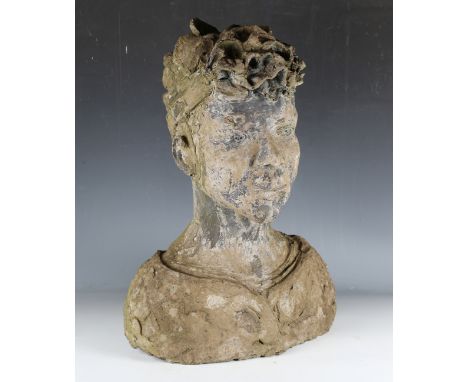 A sculpted composition head and shoulders portrait bust of a young lady, height 60cm.Buyer’s Premium 29.4% (including VAT @ 2