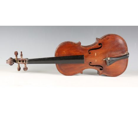A 19th century violin with single-piece back, length of back excluding button 35.5cm, within a hard case.Buyer’s Premium 29.4