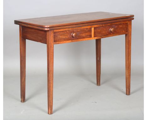 A 19th century mahogany fold-over tea table, fitted with two frieze drawers, height 75.5cm, width 100cm, depth 50cm.Buyer’s P