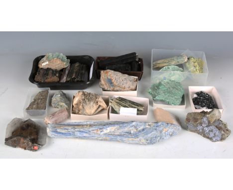A selection of mineral specimens including actinolite, selenite and kyanite, length of largest 36cm.Buyer’s Premium 29.4% (in