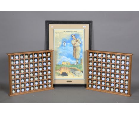 A modern limited edition print, 'The Grand Slam, Robert T. Jones Jnr', 100cm x 70cm, framed, together with a selection of clu