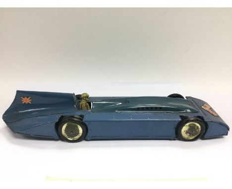 A tin plate clockwork model of Sir Malcolm Campbell's 1935 Bluebird. Shipping category B.