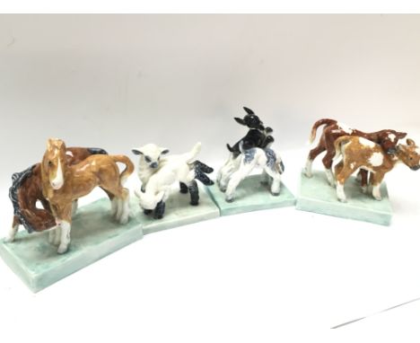 A Collection of Royal Worcester figurines including Foals, Maytime, Kids At Play and Calves. No obvious damage or restoration