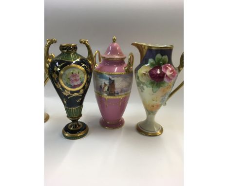 A collection of porcelain vases including Minton and Worcester.