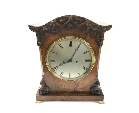 A Joseph Perkins mahogany bracket clock, dimensions 17x35x43cm. (One foot is loose) Postage category D