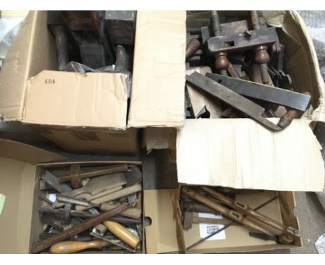 A collection of woodworking tools to include block planes, moulding planes. Postage category D