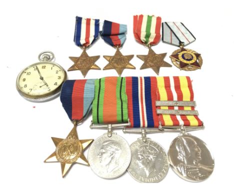 A Collection of British WW2 medals including The France and Germany star, the 1939-45 star, The Italy star, a retrospective c