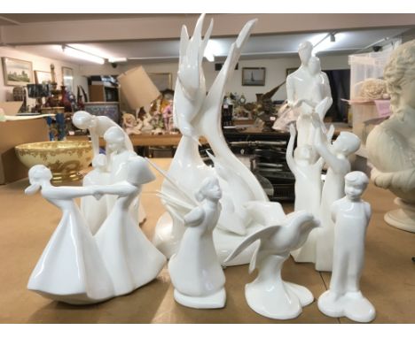 A collection of 9 Royal Doulton Images figures including First Steps HN3282, Courtship HN3525 etc ranging from 12 to 42cm tal