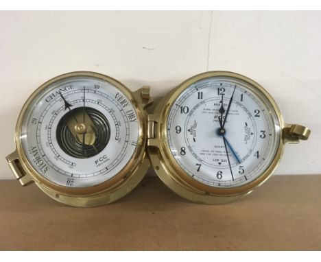 A Brass ships FCC precision barometer and wall clock