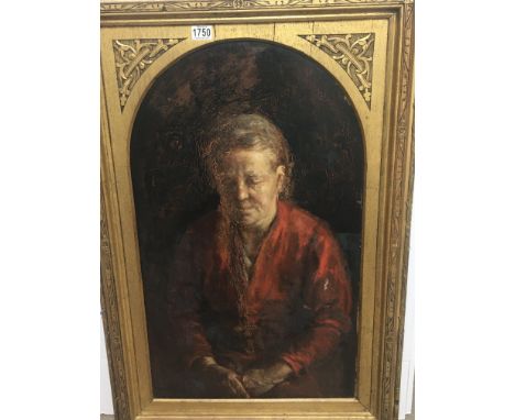 A framed oil painting on board portrait of a senior lady signed by Alan Sutherland in a gilt frame.- NO RESERVE