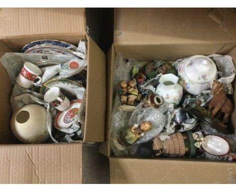 Three boxes of ceramics including Hummel figures, series plates etc.