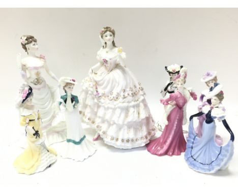 A collection of Coalport and other Porcelain figures including Lady Frances. Lady Eliza, Worcester The Fairest Rose. Postage 