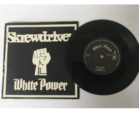 A Single 45 RPM record by the Screwdriver White Power 1983 written by Ian Stewart.