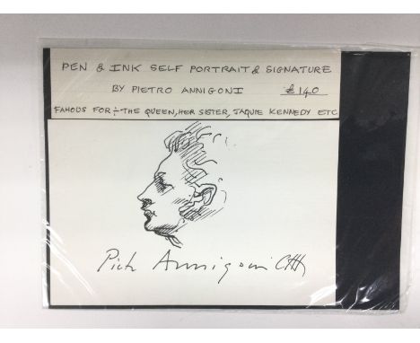 A pen and ink self portrait by Pietro Annigioni, approx 17cm x 15cm. Shipping category A.- NO RESERVE