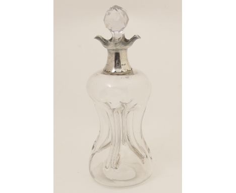 AMENDMENT TO CATALOGUE ESTIMATE: Victorian silver mounted glass kluk-kluk decanter, London 1894, with original faceted ball s