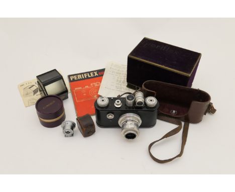 Corfield Periflex 35mm camera, no. 2890, 1st or 2nd version, black leatherette covered body, black anodised aluminium top and