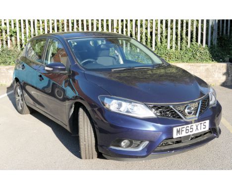 Nissan Pulsar Acenta DIG-T five door hatchback in blue, registration number MF65 XTS, petrol engine, 1198cc, manual transmiss