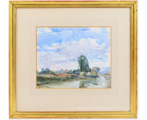 Emily K Marshall (active 1921-30), River landscape at the height of summer, signed watercolour, 23cm x 28cm
