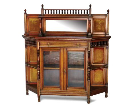 Victorian rosewood and parcel gilt salon cabinet by Gillow & Co. Lancaster, circa 1875, having a back with a rectangular mirr