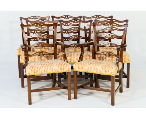 Harlequin set of mahogany dining chairs in the Chippendale style, comprising six singles of 19th Century origin, having inter