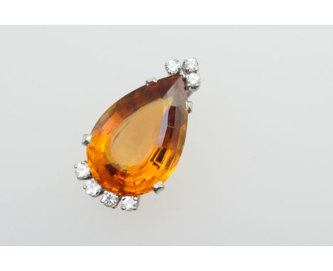 Attractive diamond and amber coloured gem set pendant, the pear cut stone approx 22mm x 15mm (possibly fire opal, untested), 