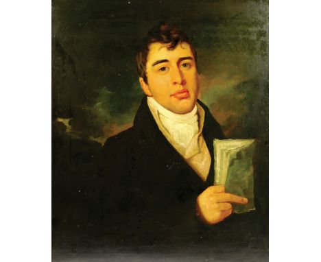 English School (Mid 19th Century), Portrait of a gentleman holding a book, oil on canvas, 76cm x 63cm