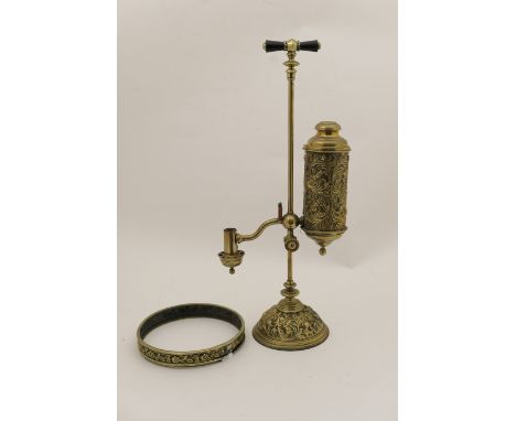 Victorian embossed brass reading lamp, height 53cm