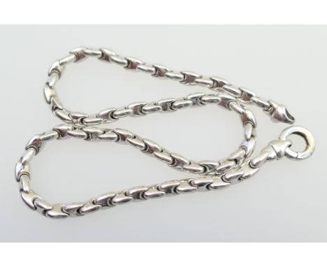 9ct white gold solid 'pulley' link necklace, with a large spring ring clasp, length 47cm, weight approx. 33.2g