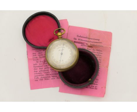 Late Victorian lacquered brass pocket barometer, 45mm silvered dial marked with maker's symbol, compensated, numbered 3676, c