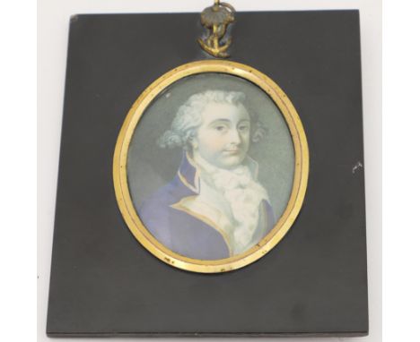 Attributed to Mary Green (1776-1845), Portrait of a British high ranking naval officer, watercolour on ivory, 9cm x 7cm, with