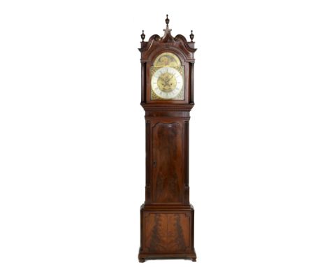 Mahogany eight day longcase clock by Samuel Newness, Whitchurch (active circa 1790), swan neck pediment with two turned urn f