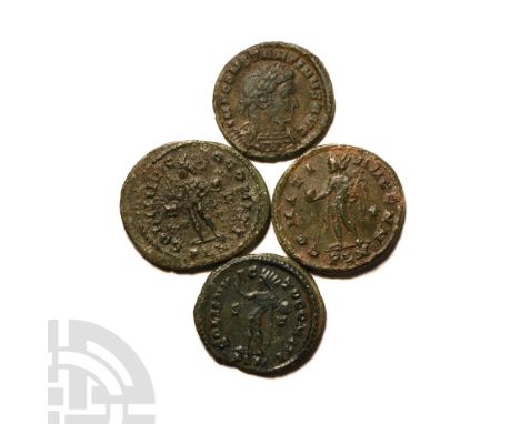 4th century A.D. Group comprising: bronze follis of Constantinian type; various issues and types all with PLN mint mark for L