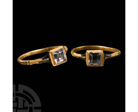 Late 16th-early 17th century A.D. Plain D-section band with engraved foliage to the shoulders and square-cut quartz gemstone 