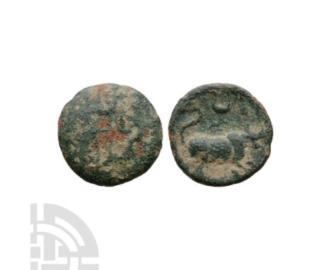 Circa 25 B.C.-10 A.D. Obv: geometric pattern forming eight-pointed star around a central pellet in ring, within wreath border