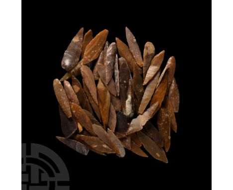 Neolithic Period, circa 8th-5th millennium B.C. Comprising mostly bifacial and uniface leaf-shaped flint and chert arrowheads