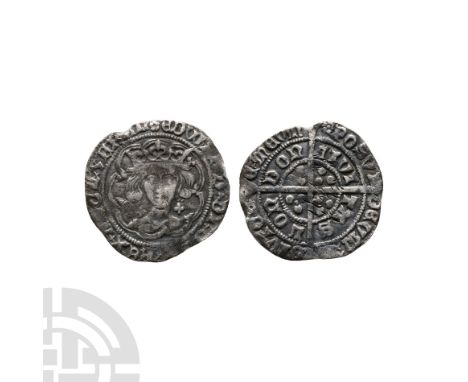 1464-1465 A.D. First reign, light coinage, class Vc. Obv: facing bust with quatrefoils at neck within tressure with EDWARD DI