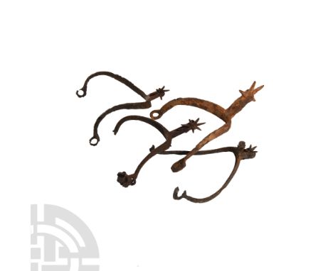 Circa 13th-14th century A.D. Comprising examples of various types, including some retaining the rowel. Cf. numerous spurs in 
