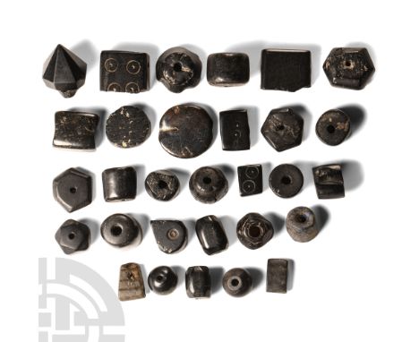 Late 1st millennium B.C. and later. Mainly comprising polished beads of various sizes and shapes, including facetted, barrel-