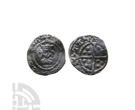 1509-1526 A.D. First coinage. Obv: facing bust with HENRIC DI GRA REX AGL legend with 'portcullis' mintmark. Rev: long cross 