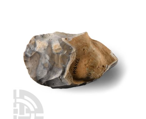 Neolithic Period, circa 6th-4th millennium B.C. Substantial cordiform handaxe with remains of the cortex to one face; old ink